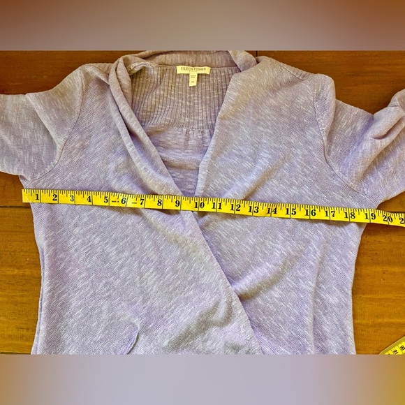 Eileen Fisher Petite Linen Blend Open Front Cardigan Lavender Natural Fiber - Picture 11 of 11